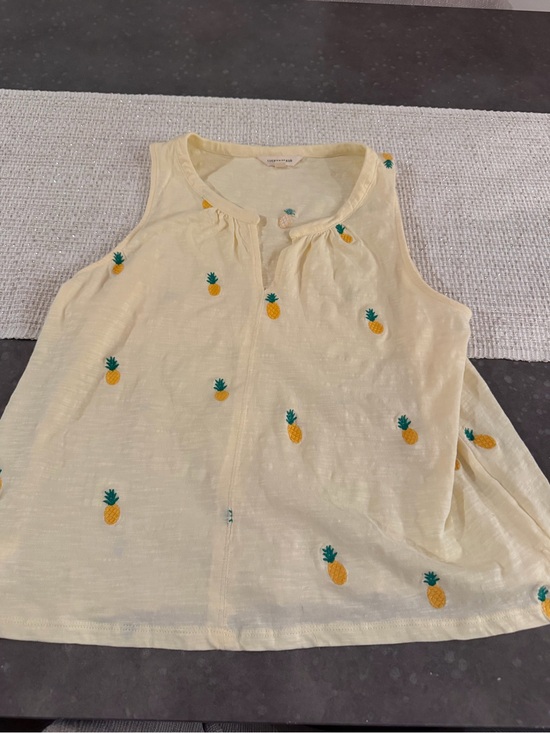 Lucky Brand Tops - Lucky Brand Pale Yellow Pineapple Embroidered Tank Top-BNWOT